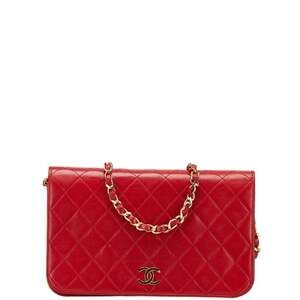 CHANEL Red Lambskin Leather Logo Shoulder Bag